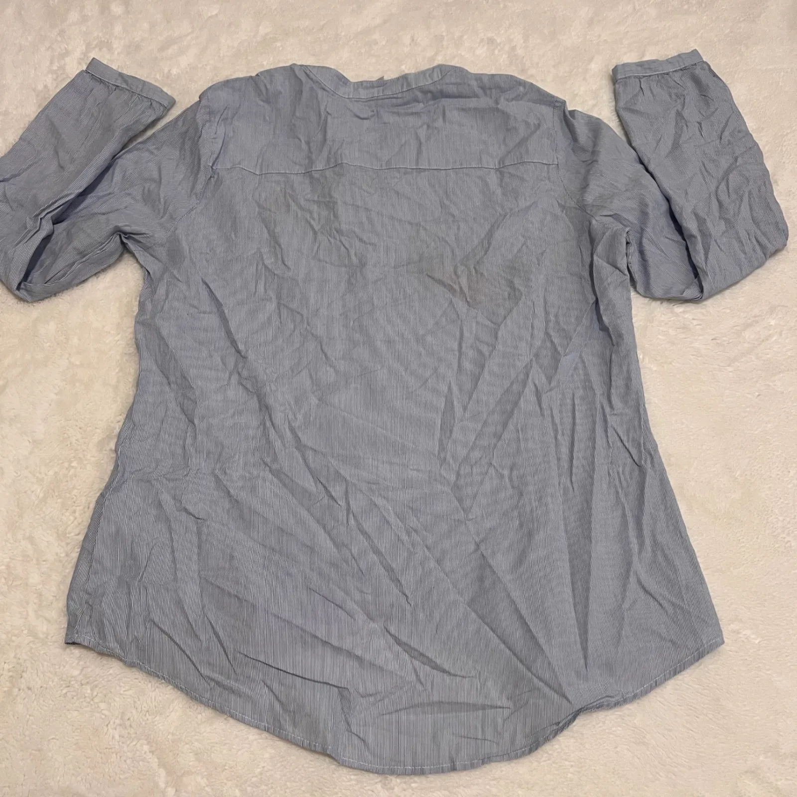 Desigual Striped Embroidered Patch Button Up Shirt Blue Long Sleeve Collared NWT - Image 3