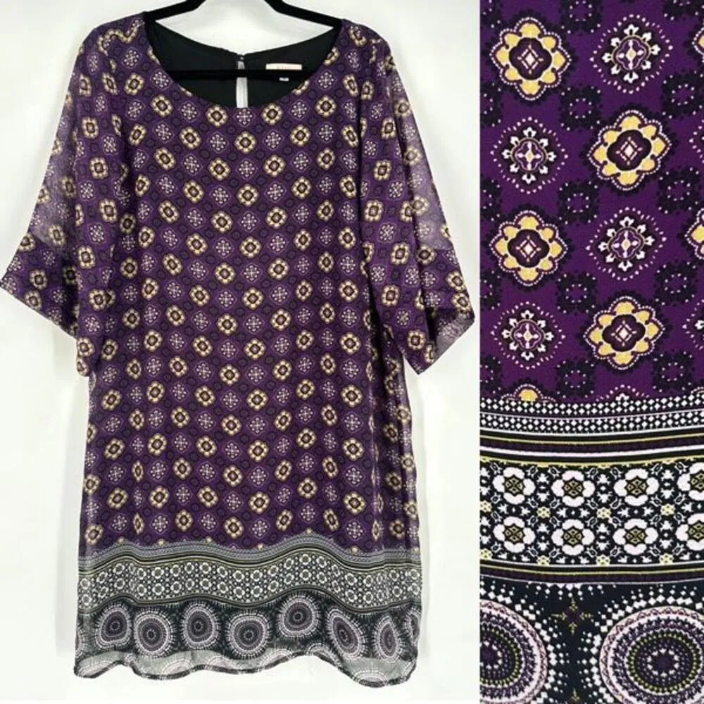 Halo Women’s Mixed Pattern A‎ Line Dress Size Large Purple Goblincore Geometric - Image 2