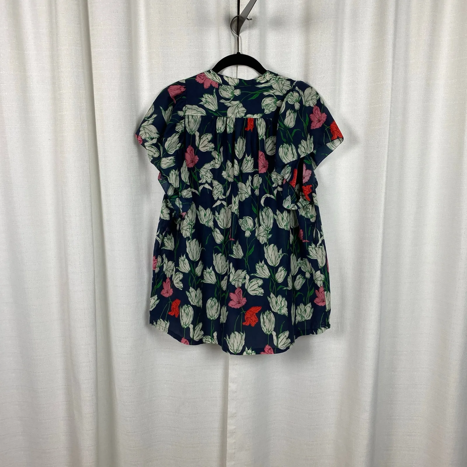Trovata Birds Of Paradise Blue Floral Flutter Sleeve Evening Tulip Blouse Sz.M Size M - Image 8
