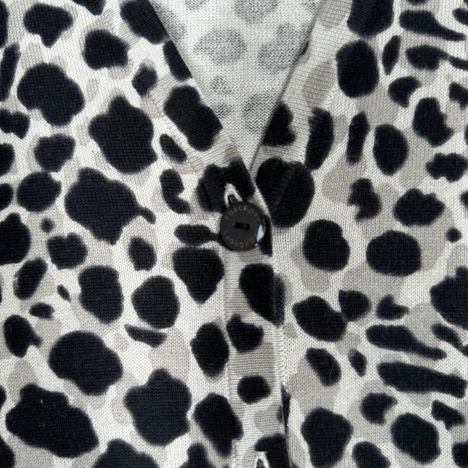 Foxcroft Sweater Womens Large White Black Leopard Cardigan Neutral Office Casual - Image 5