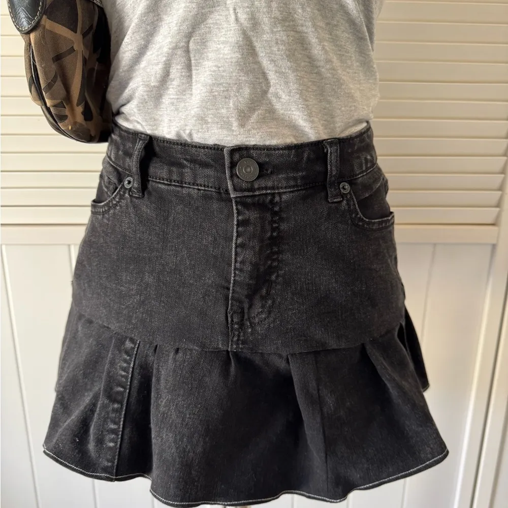 LOGO By Lori Goldstein Black Pleated Denim Skirt - Image 2