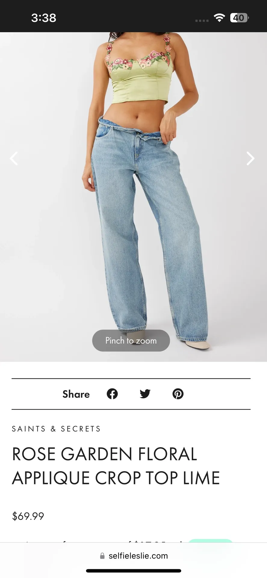 Selfie Leslie Rose Garden Appliqué Crop Top Lime XS - Image 6