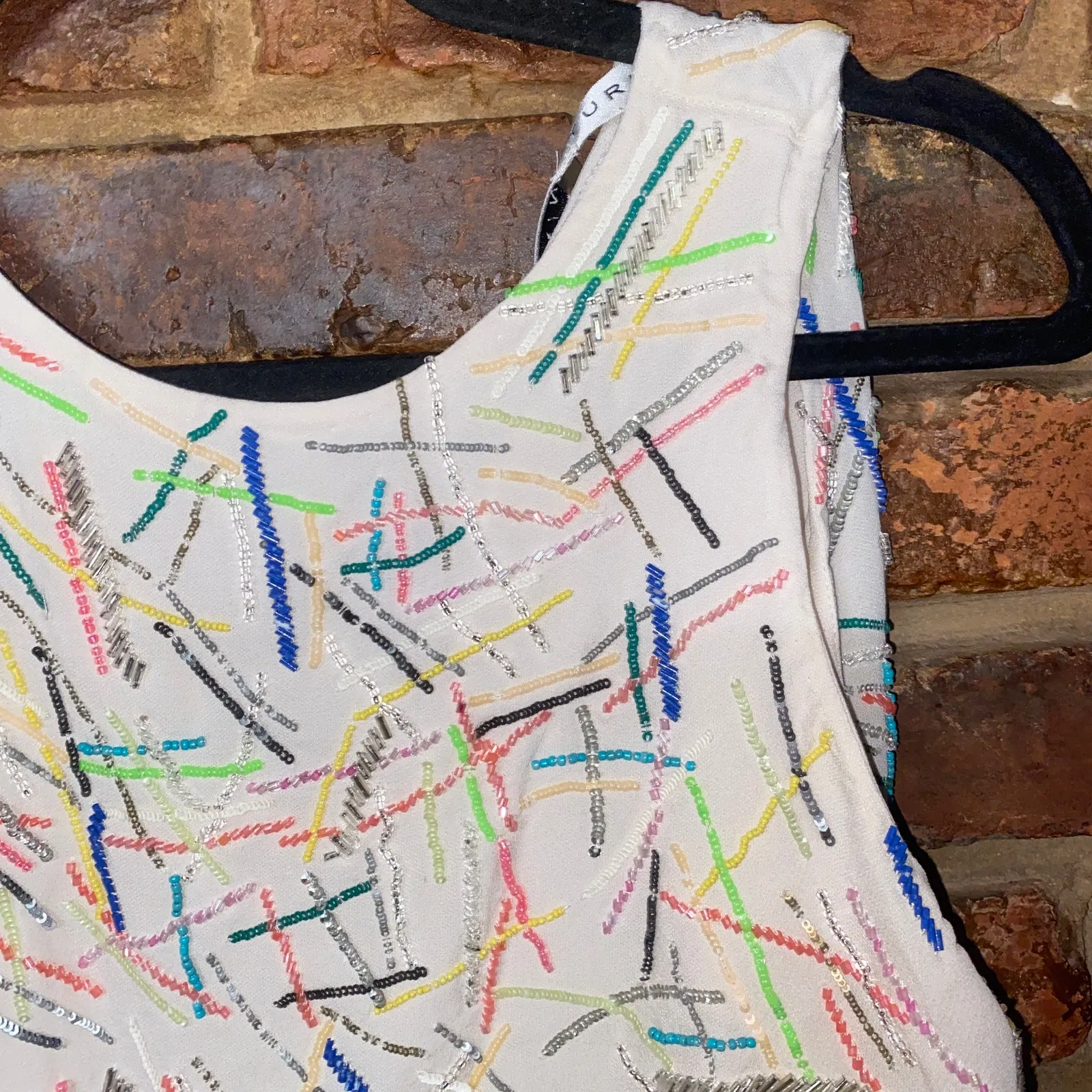 Trina Turk Cream Beaded Auden Popover Peek-A-Boo Blouse Women's Size Large - Image 3