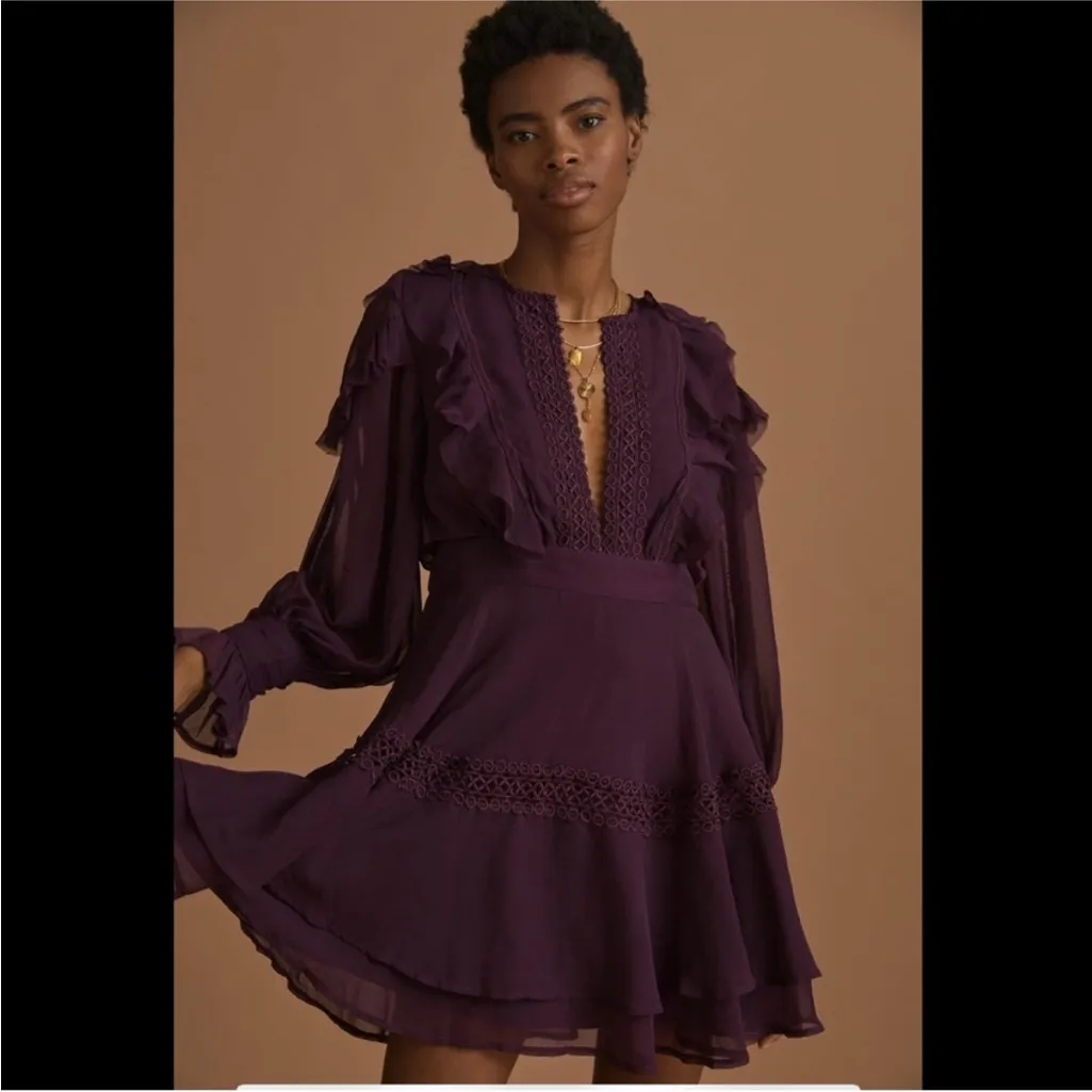 Anthropologie Not So Serious Dress Women’s Size 8 Plum Purple Mini Ruffle NWT - Image 12