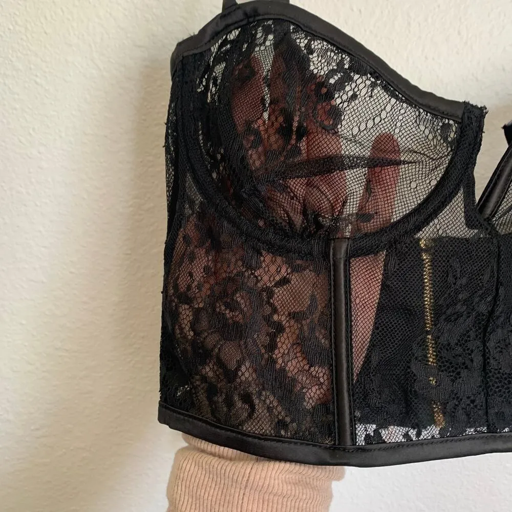 NWT House of CB Kya Bustier Crop Top with Sheer Mesh Short Sleeve in Black - Image 5