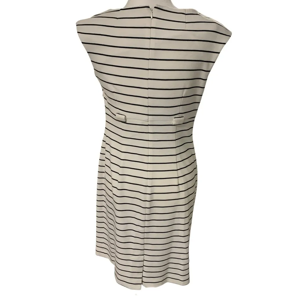 Calvin Klein | White & Black Striped Midi Career Work Office Midi Dress Size 6 - Image 4