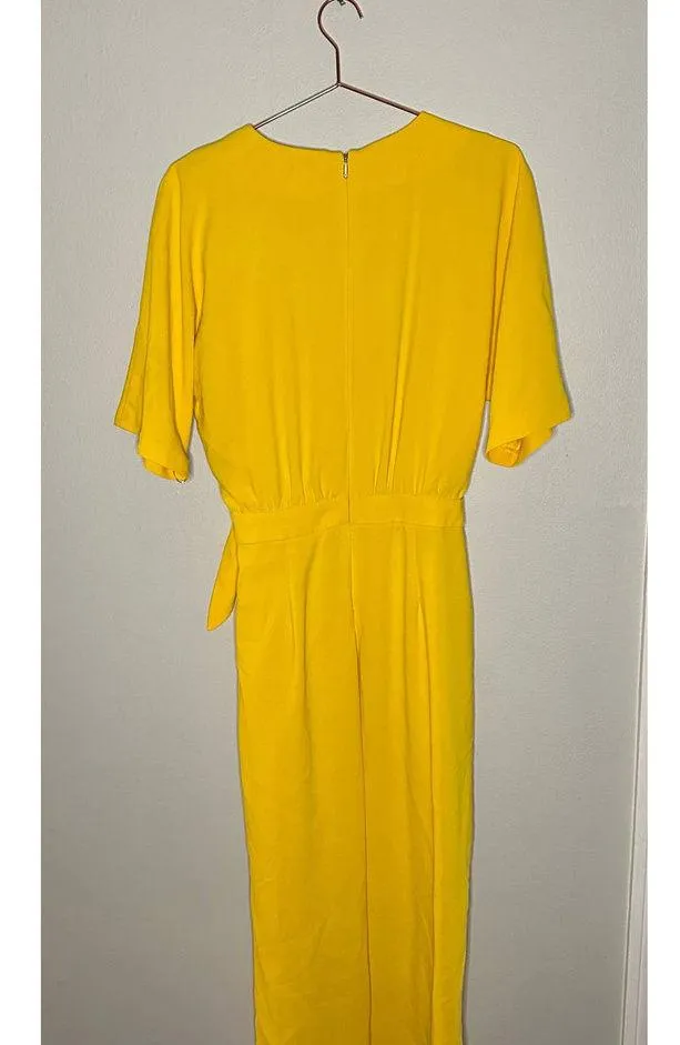 Trina Turk Kai Yellow Crepe Jumpsuit Three Quarter Sleeve Wide Leg size 6 - Image 7