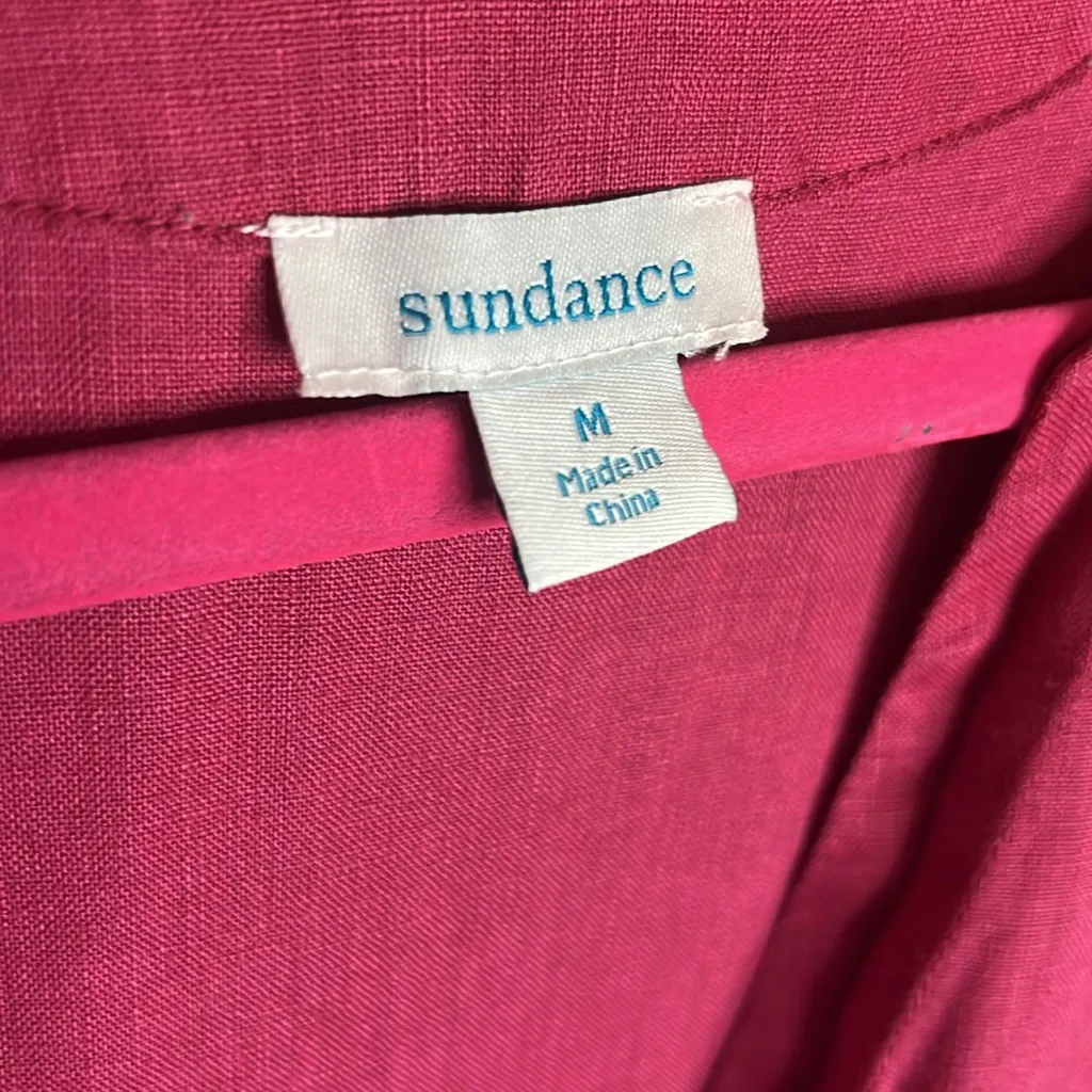 Sundance Linen Magenta Babydoll Midi Dress Beachy Flowy Relaxed Lagenlook M-XL - Image 3