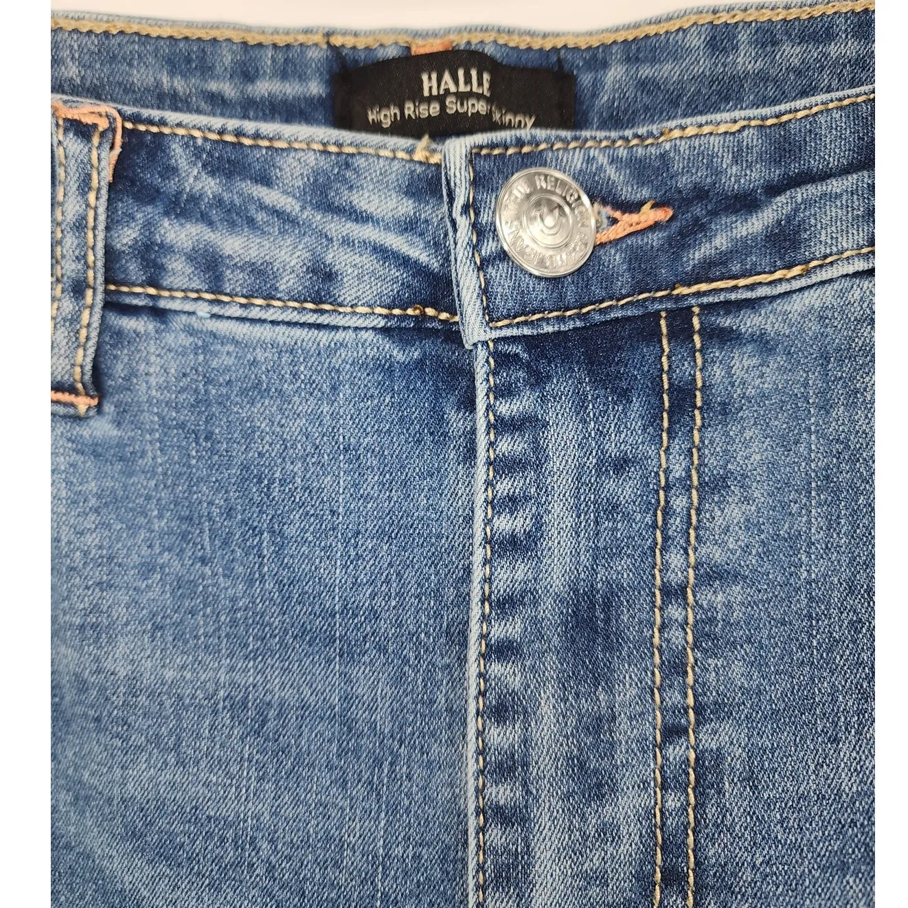 True Religion Halle Flap Skinny Raw Jeans - Medium Cloudless Wash Size 31 - Image 6