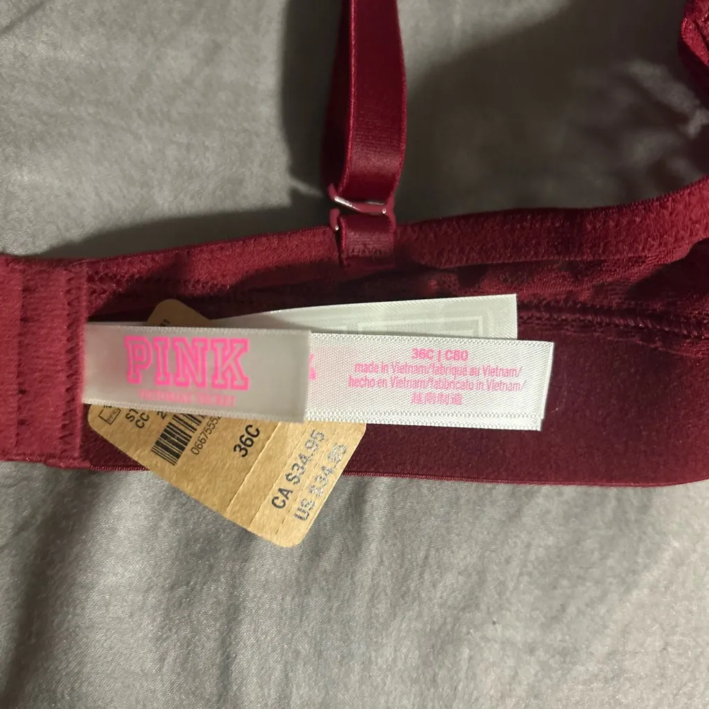 Victorias Secret PINK Red Wear Everywhere T-Shirt Lightly Lined Bra Size 36C - Image 3