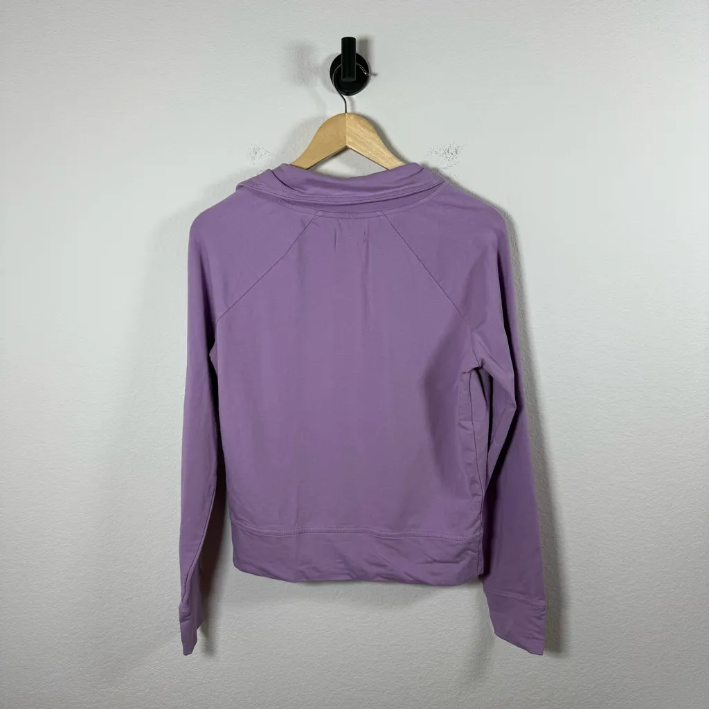 Pact Women’s Asymmetric Snap Collar Pullover Sweatshirt Purple M - Image 8