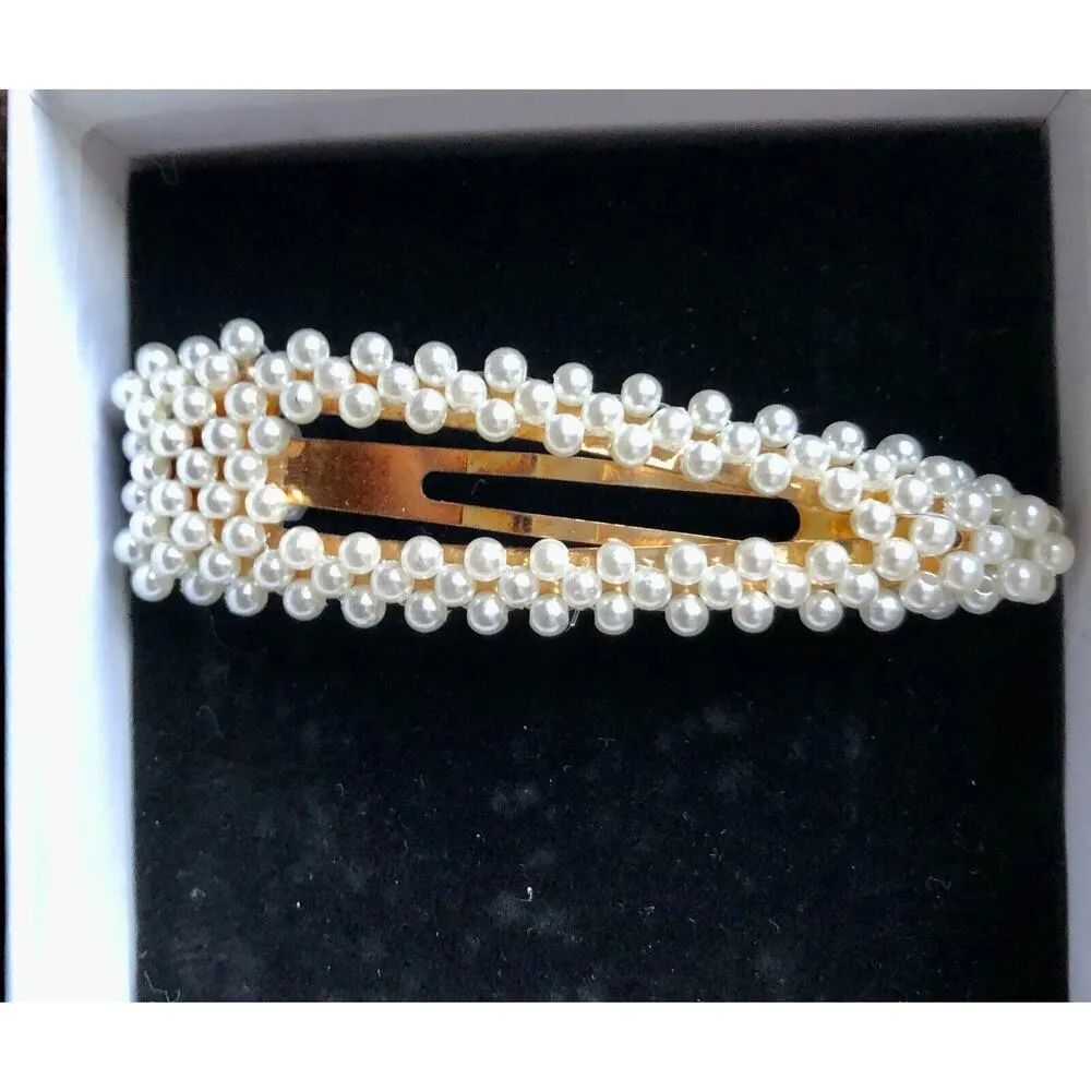 Hair Barette Large Clip Gold Pearl NWT lot 6 pieces New 3" long Wedding Event White - Image 6