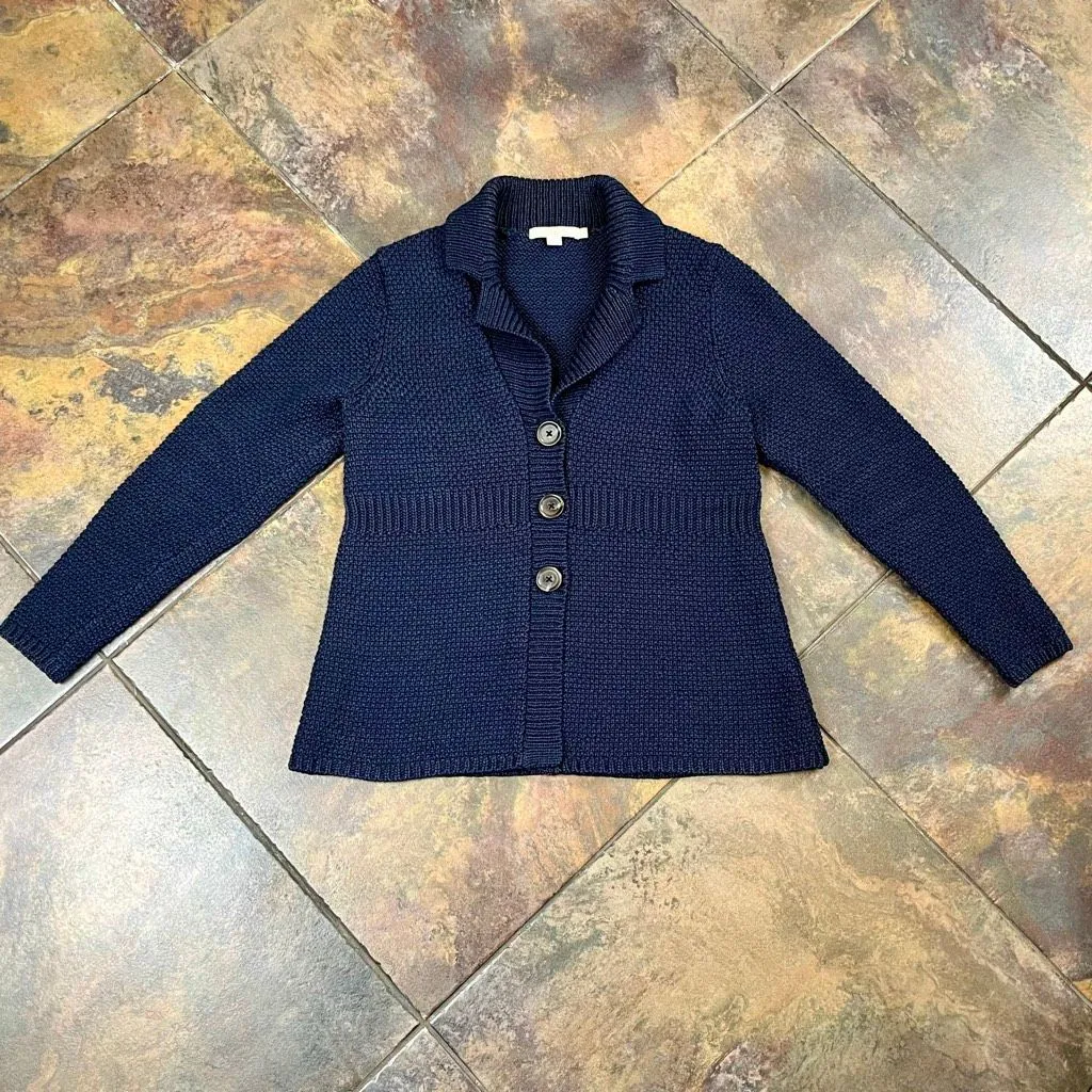 Boden Navy Textured Knit Collar Three Front Buttons Cardigan 12 Blue - Image 5