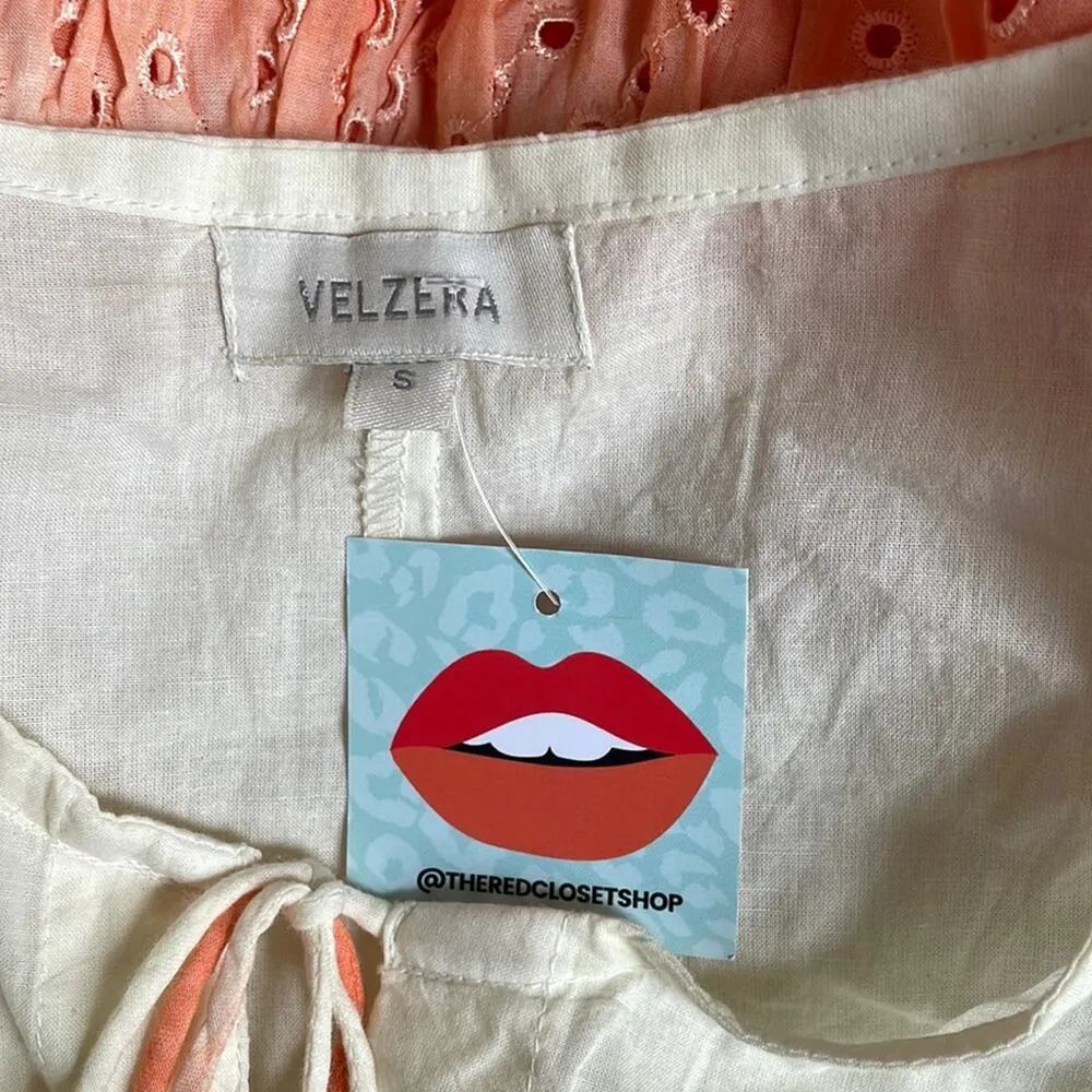 NEW Velzera Orange Ombré Eyelet Babydoll Dress Beach Coverup Long Sleeve Mini - Image 5