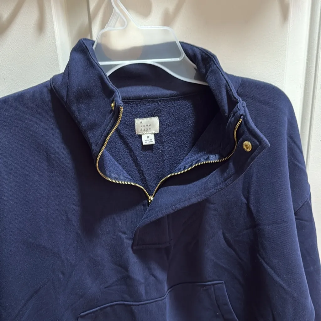 A New Day Navy Blue Snap‎ Button Quarter Zip Pullover Sweatshirt Women's Medium - Image 3