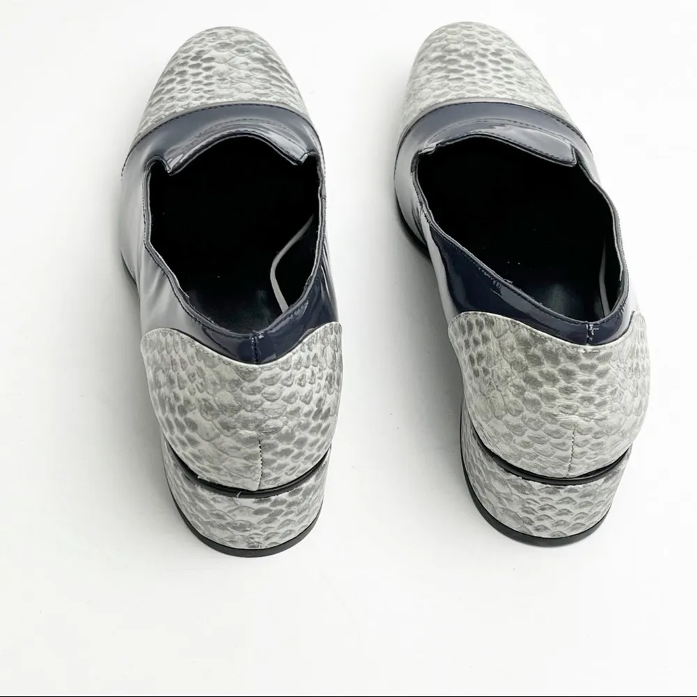 LOGO Lori Goldstein Madeline Blue Gray Leather Faux Snake Print Slip On Loafers - Image 4