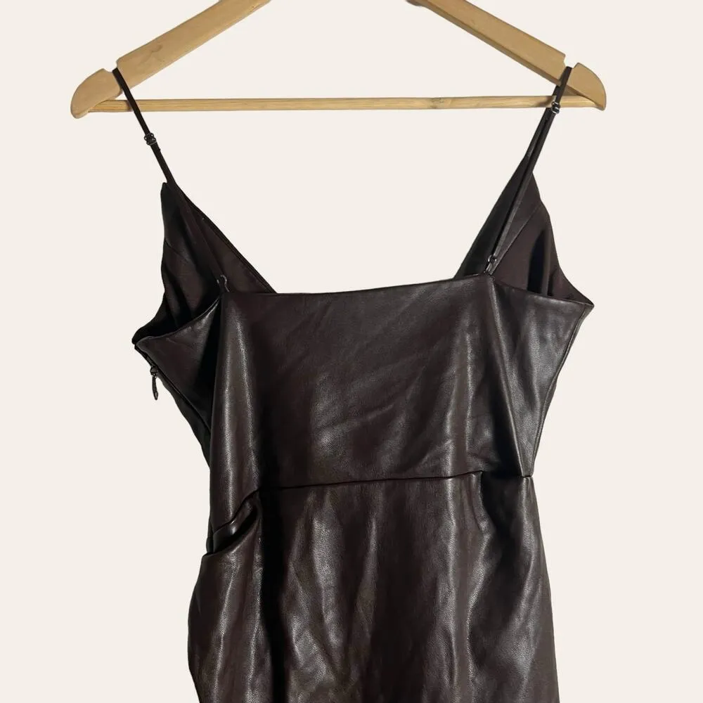 Simkhai Carlee Brown Faux Leather Fringe Faux Wrap Midi Dress Size 4 - Image 14