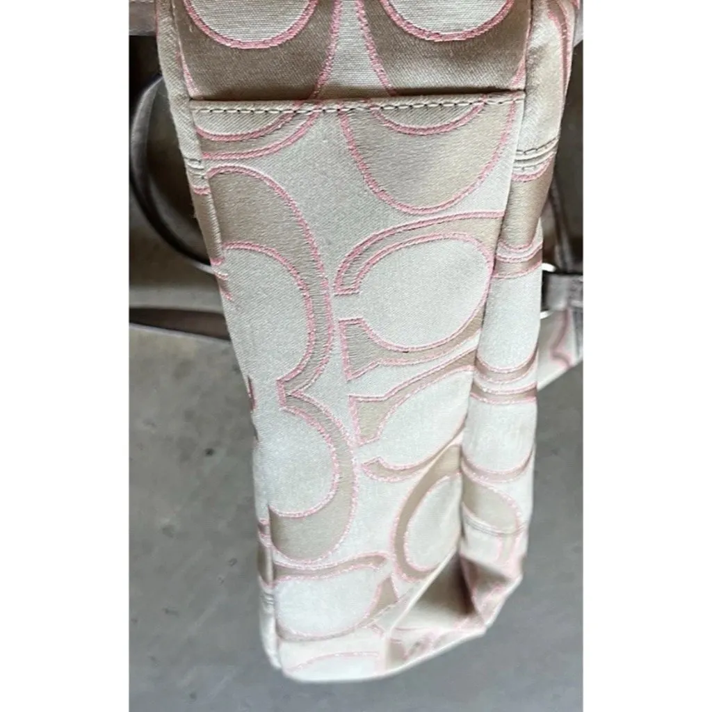 Coach Daisy Signature Metallic Outline Tote Shoulder Bag Hobo Purse Sateen PINK - Image 13