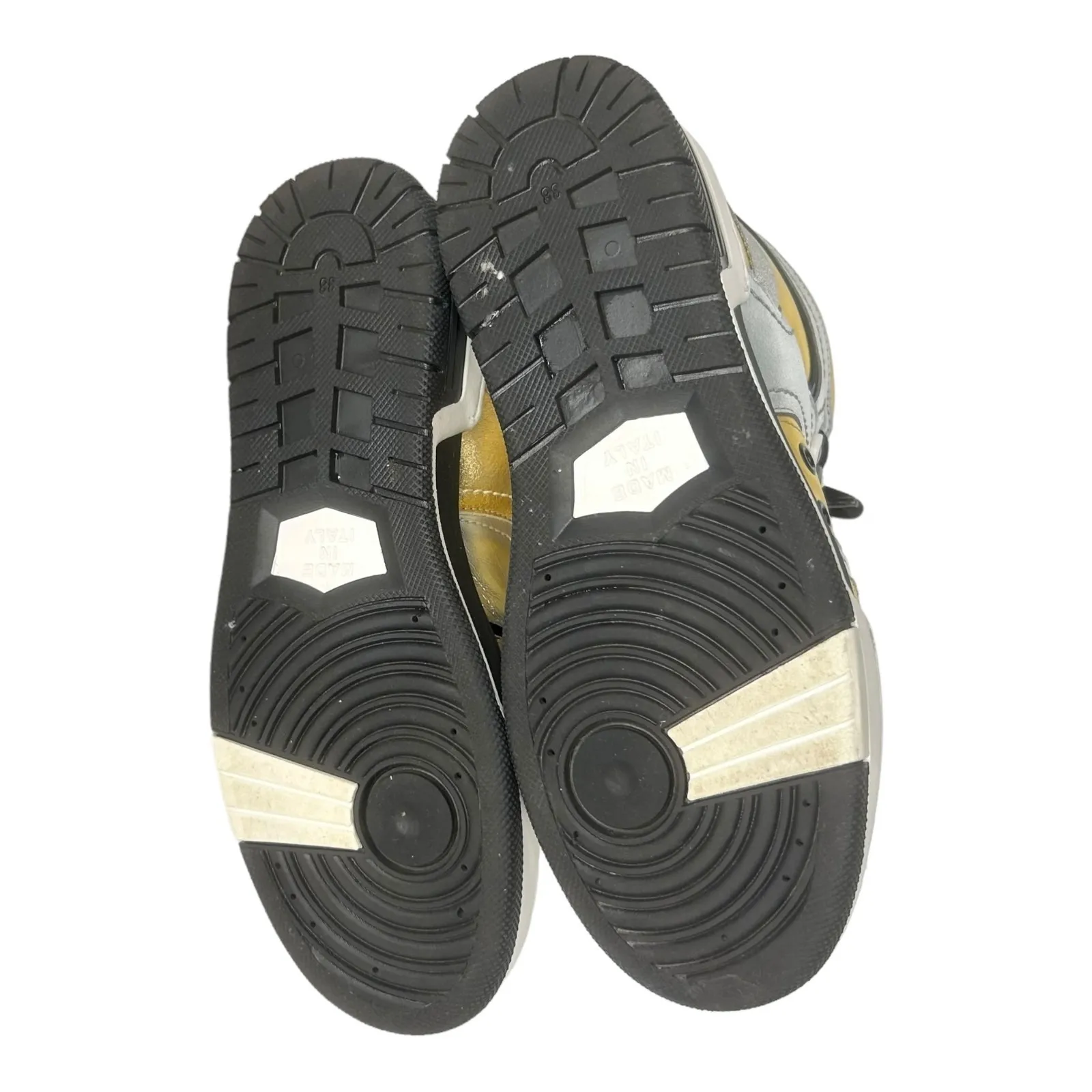 Moschino High Top Sneakers Gold Silver Metallic Leather Made in Italy Size 38 - Image 10