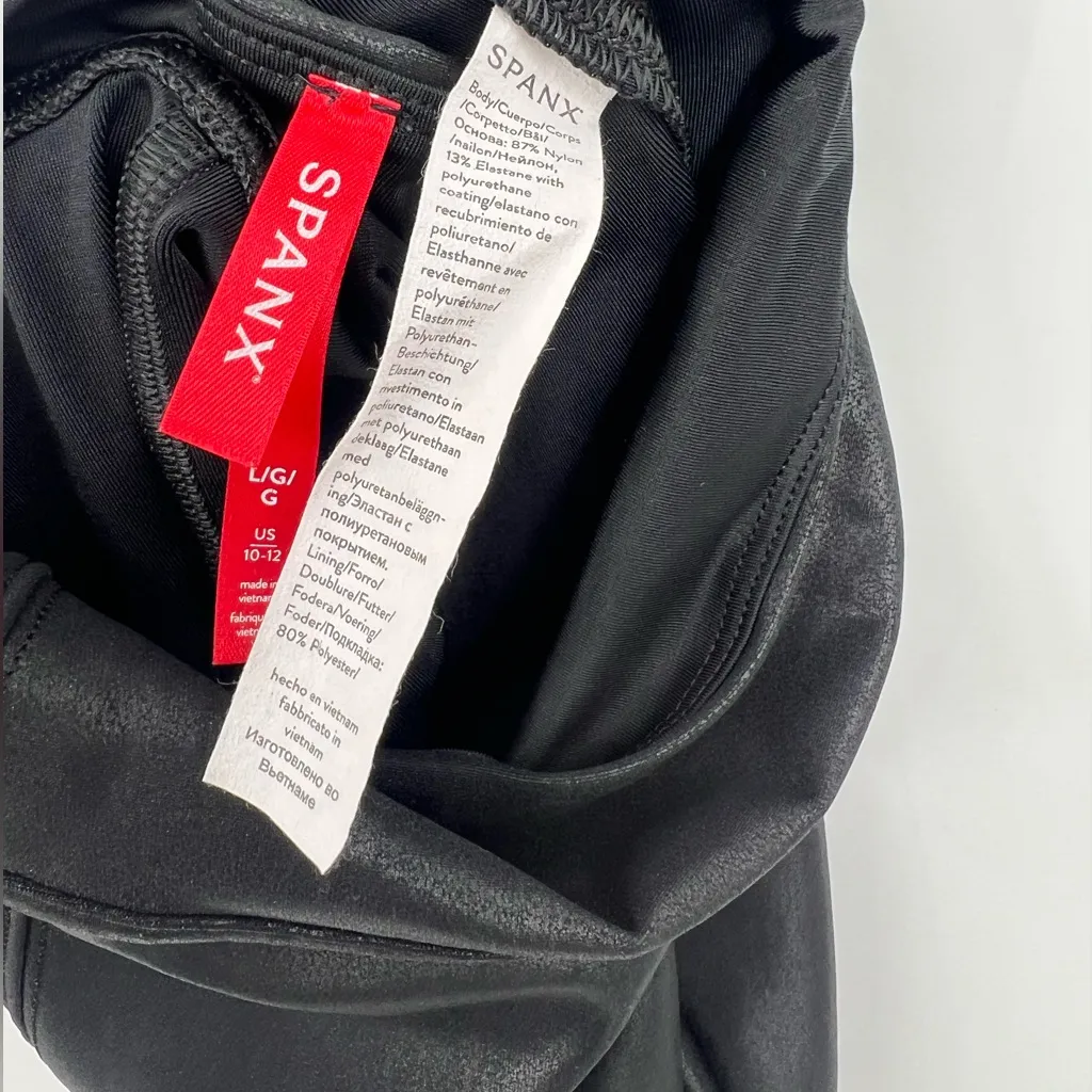 SPANX Faux Leather Leggings Shapewear High Waist Full Length Black Size Large - Image 14