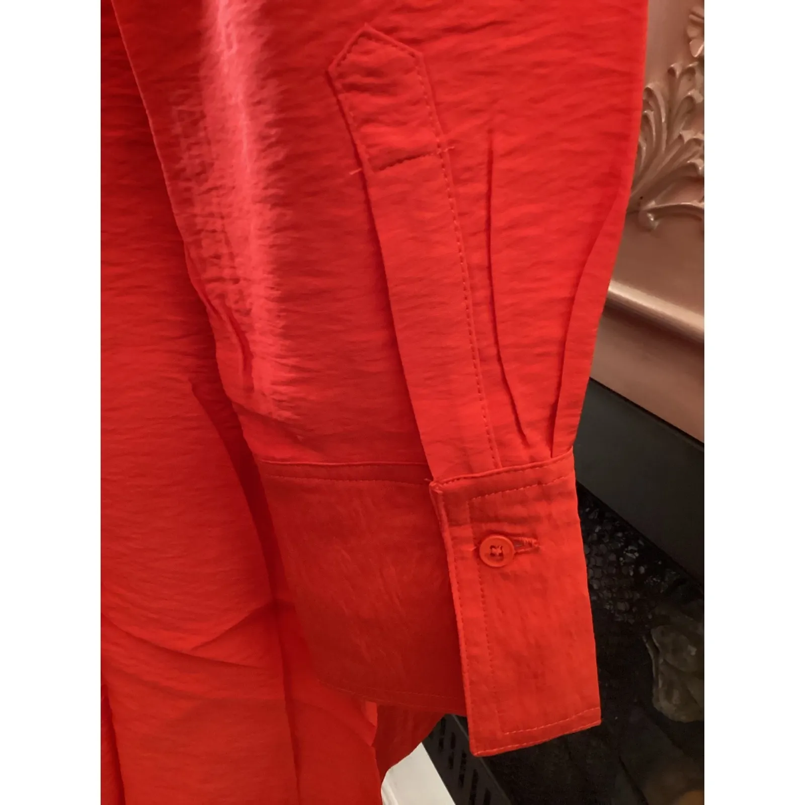 Desigual Women Red Textured Wrap Shirt Dress With Tie Waist Size M - Image 5