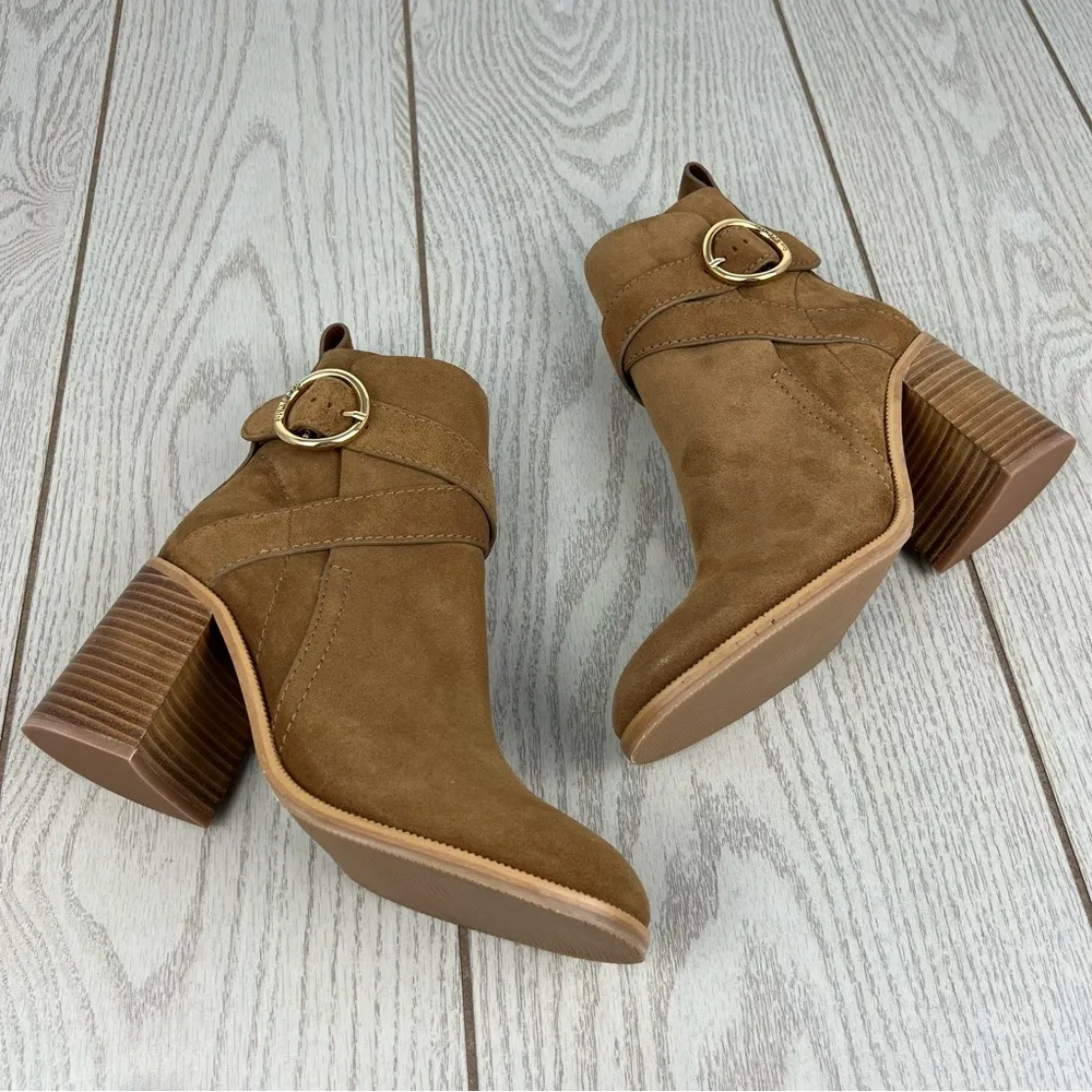 See by Chloé Suede Buckle Ankle Booties 36.5 Tobacco (Tan) & Goldtone Metal $525 - Image 4