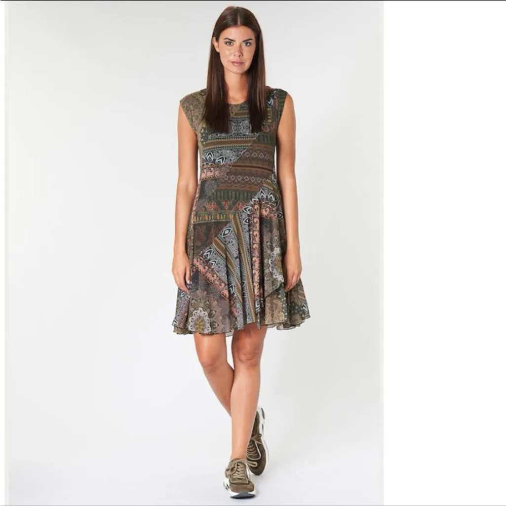 Desigual Patchwork Boho Fit and Flare Dress S Multicolor Sleeveless - Image 2