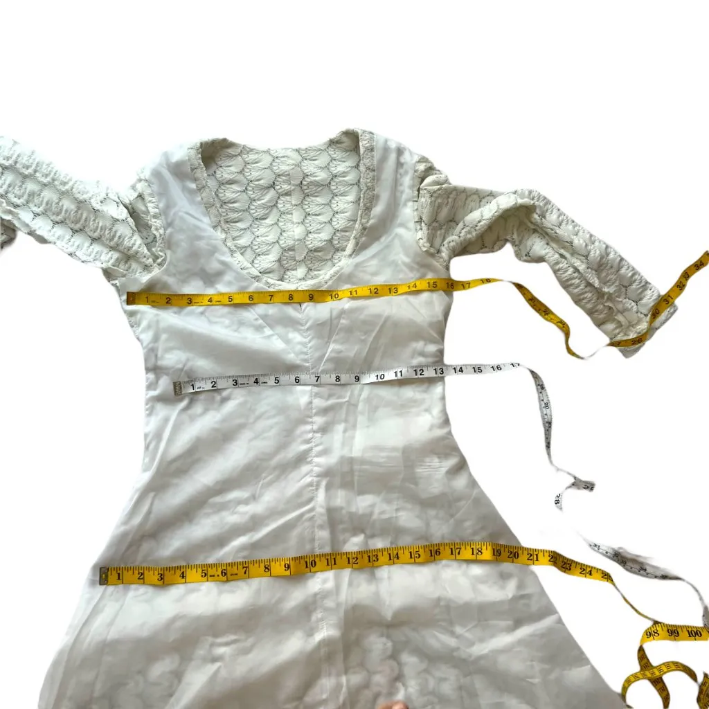 Vintage 70s White Maxi Dress Small 60s XS Crochet Boho Lace Long Wedding Gown Silver - Image 9