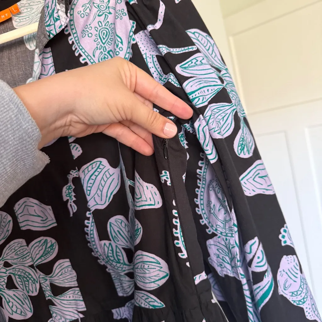 Oliphant Black Purple Floral Dress Long Sleeve V Neck Size L - Image 3