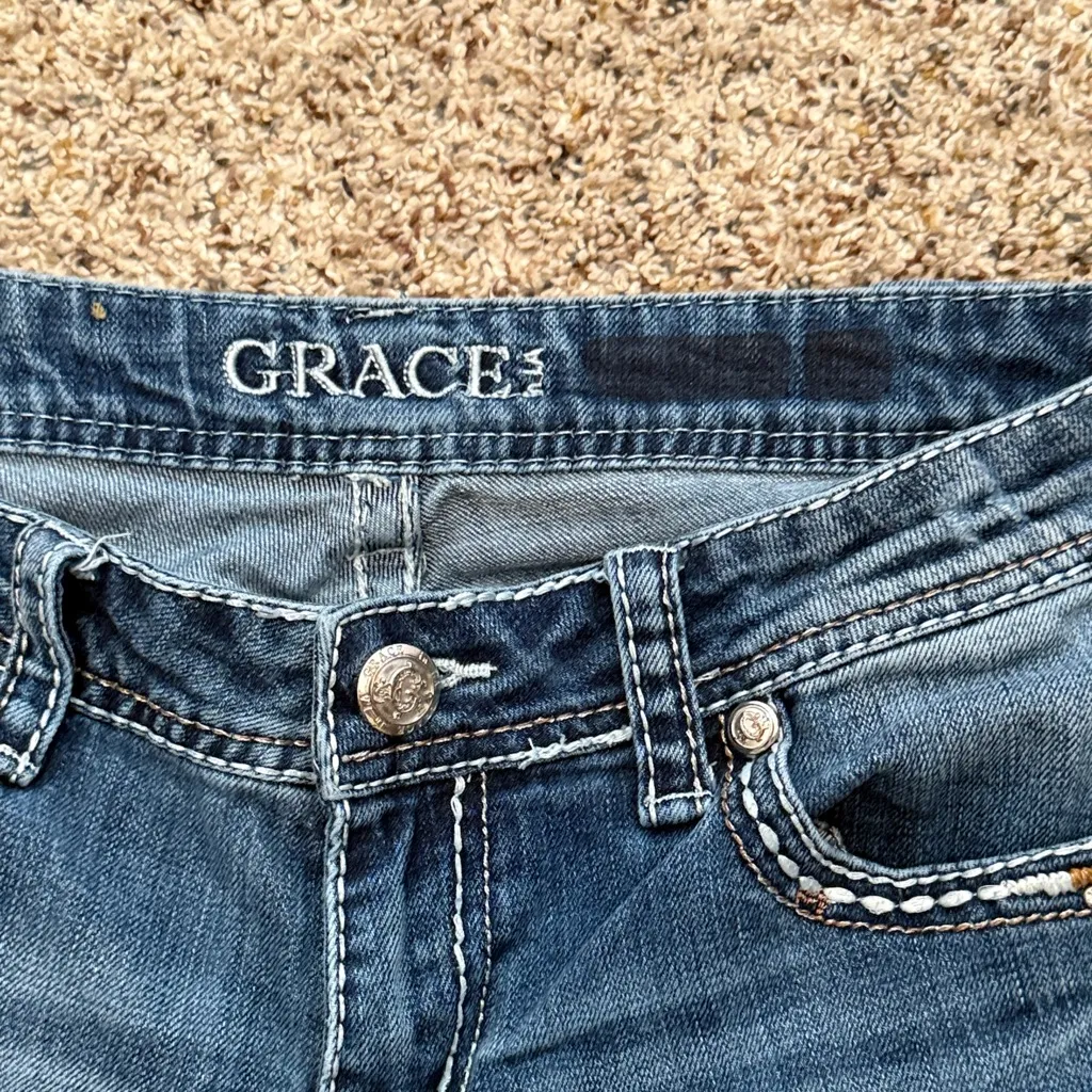 Grace in LA Embroidered Blue Medium Wash Bootcut Jeans Western Cowgirl Size 30 - Image 11