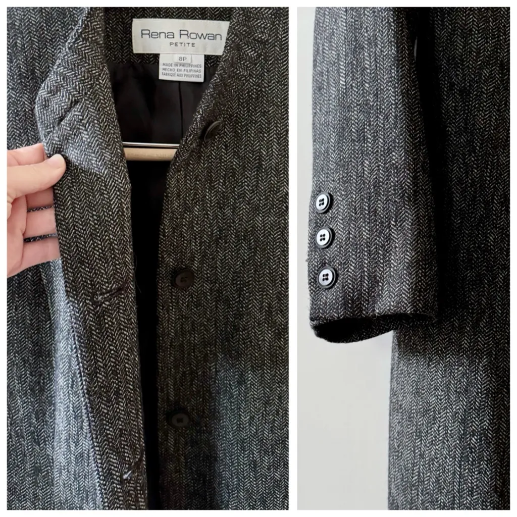 VTG Rena Rowan Merino Wool Blazer Jacket, Charcoal Grey Tweed Knit sz. 8P Gray - Image 13