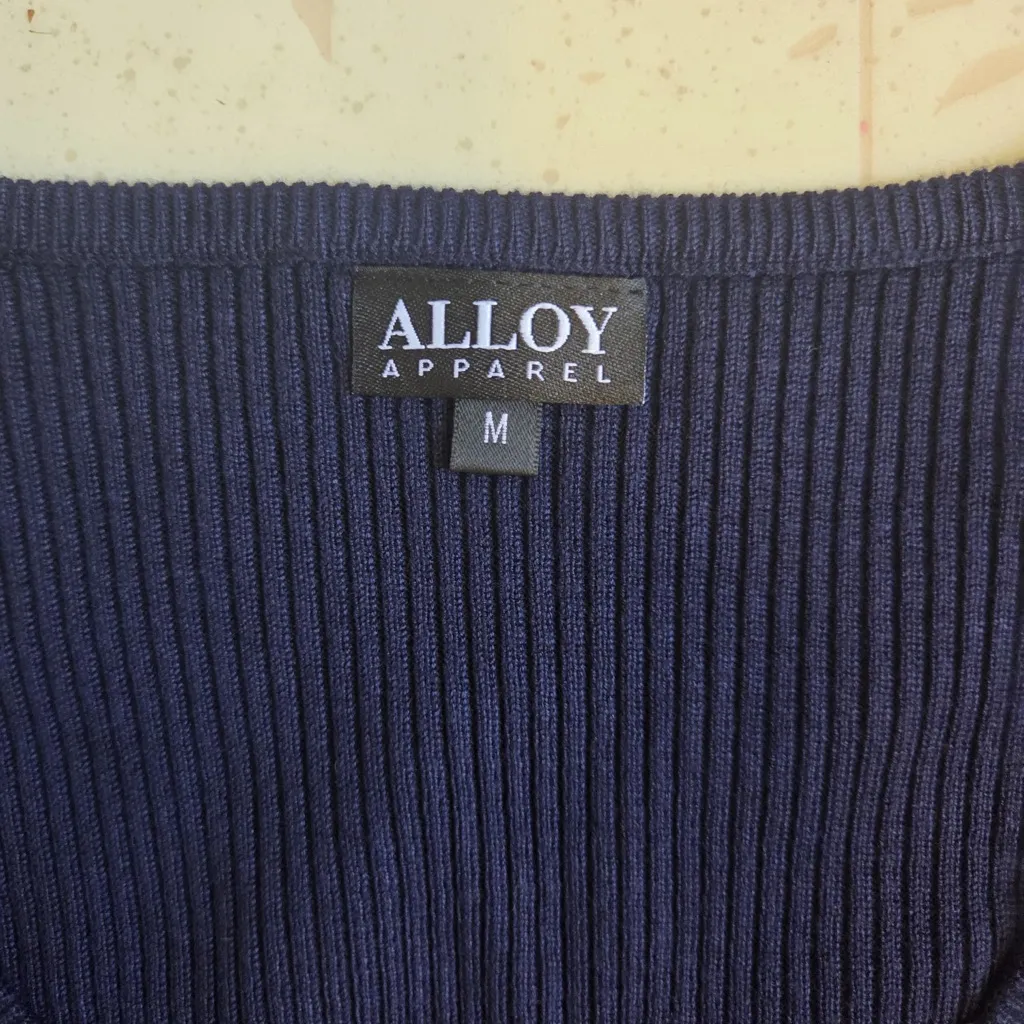 Alloy Long Sleeve Ribbed crew Neck Maxi Elegant Navy Blue and Gray Women's Dress Size M - Image 4