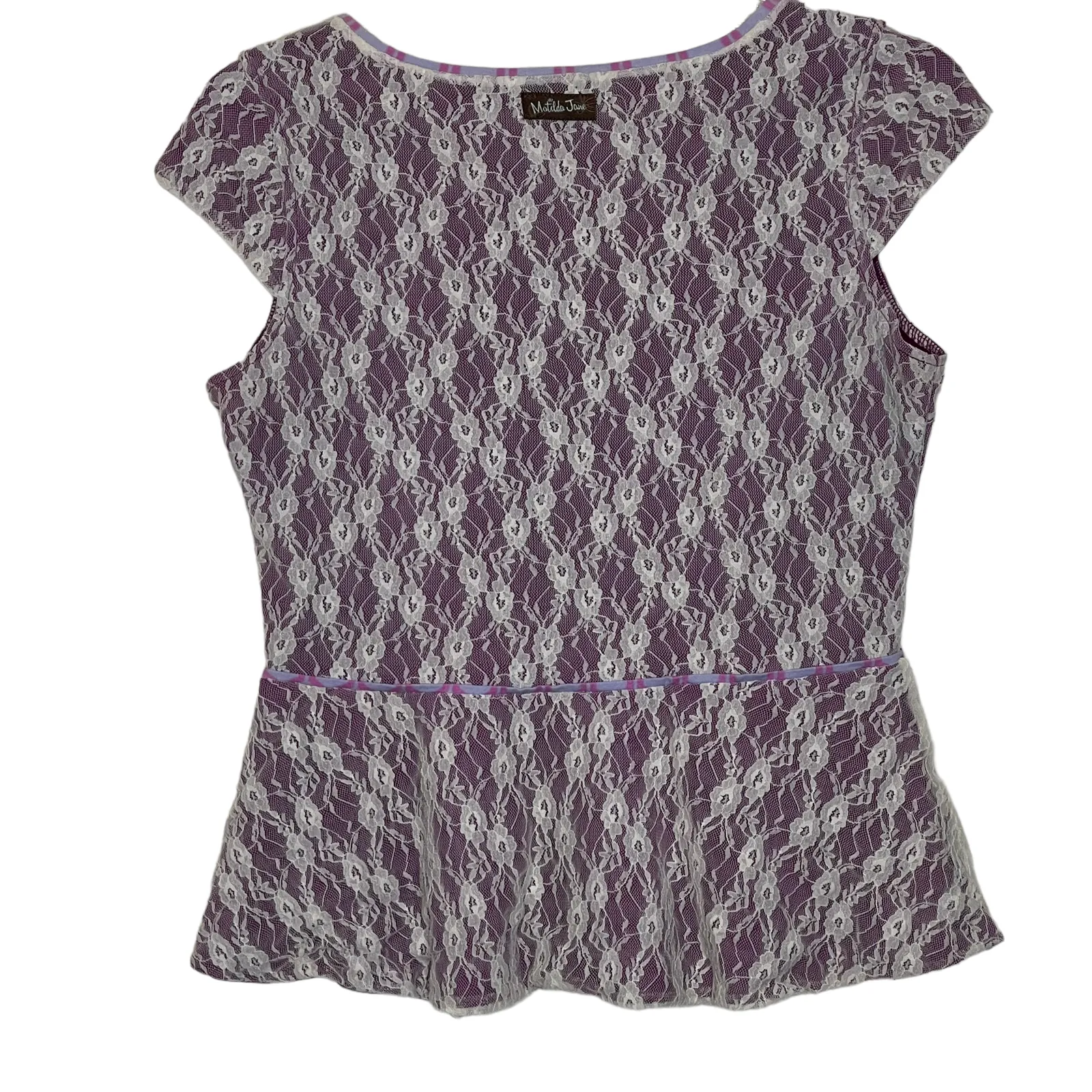 Matilda Jane Womens Top Size Small Lace White Overlay Purple Lined SS Polyester - Image 6
