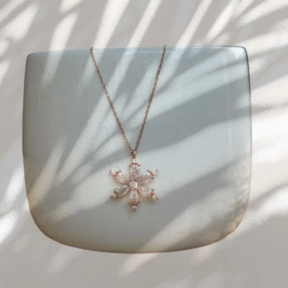 925 Silver Rose Plated Lotus Flower Necklace NEW Gold - Image 2