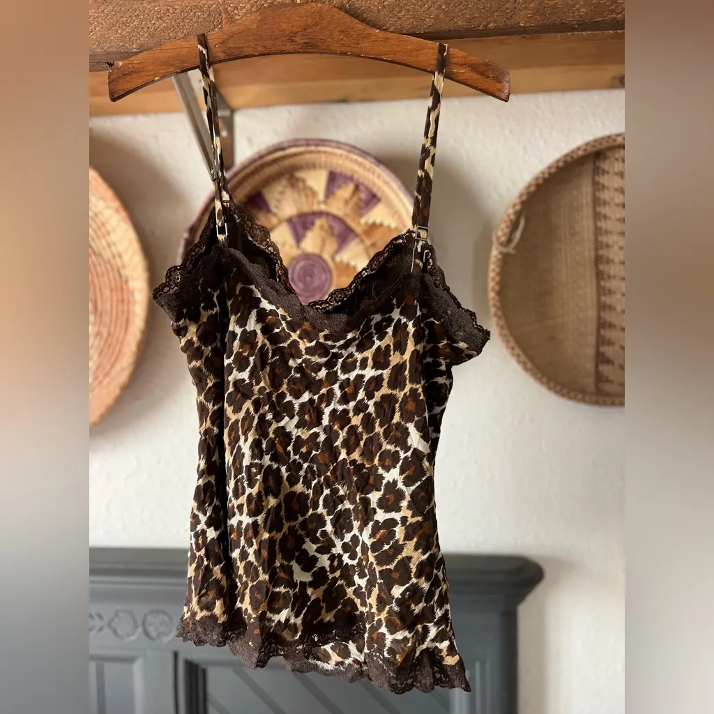 Express Y2K silk leopard animal print camisole large - Image 6