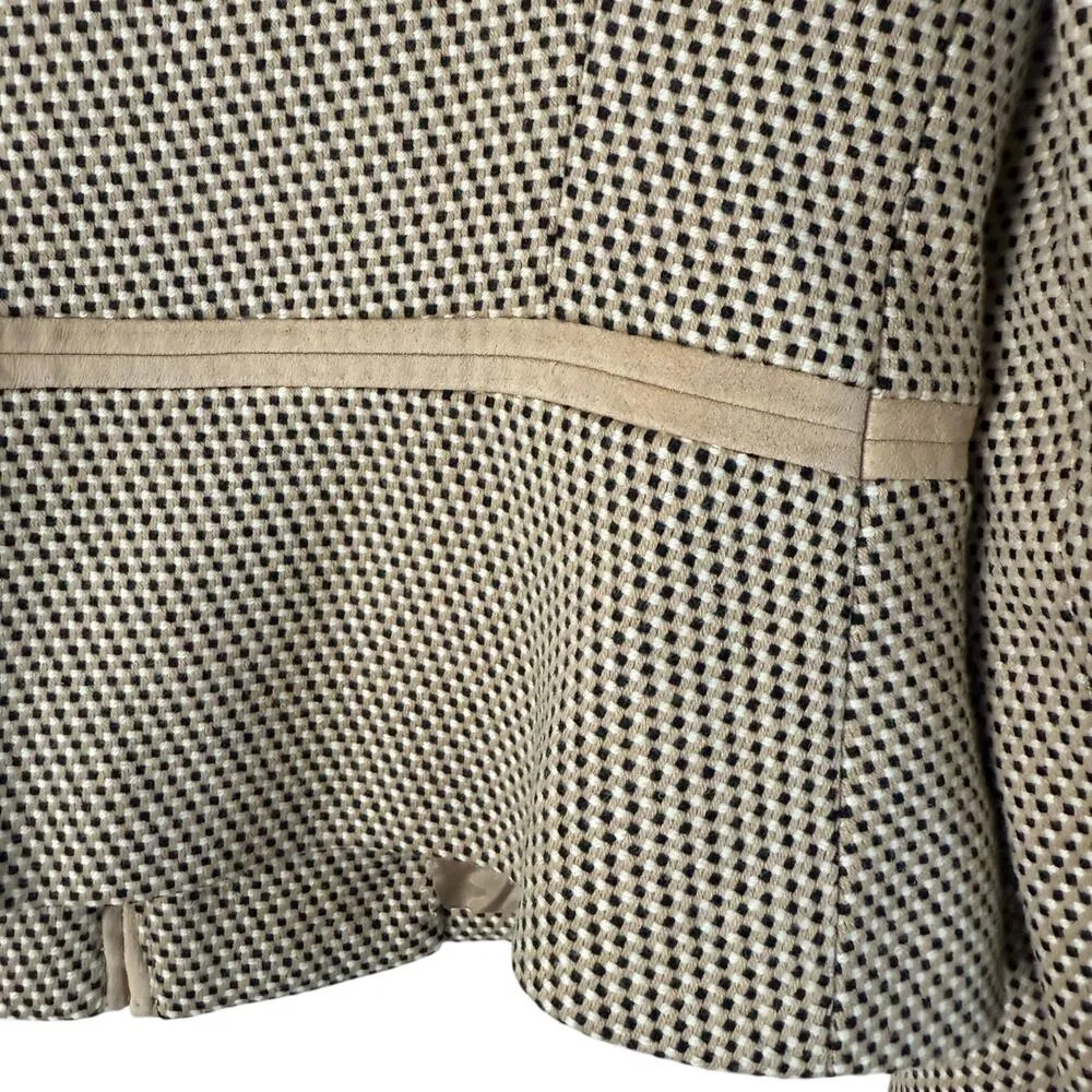 Carlisle Vintage 90s Woven Wool Blazer Jacket Tan Black High Collar Zip Up, Sz 4 - Image 11