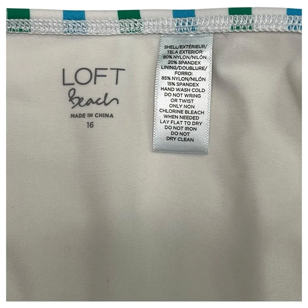 Loft Beach Swimsuit Womens 16 Blue Green Striped 1 Piece V Neck Halter Vacation - Image 8