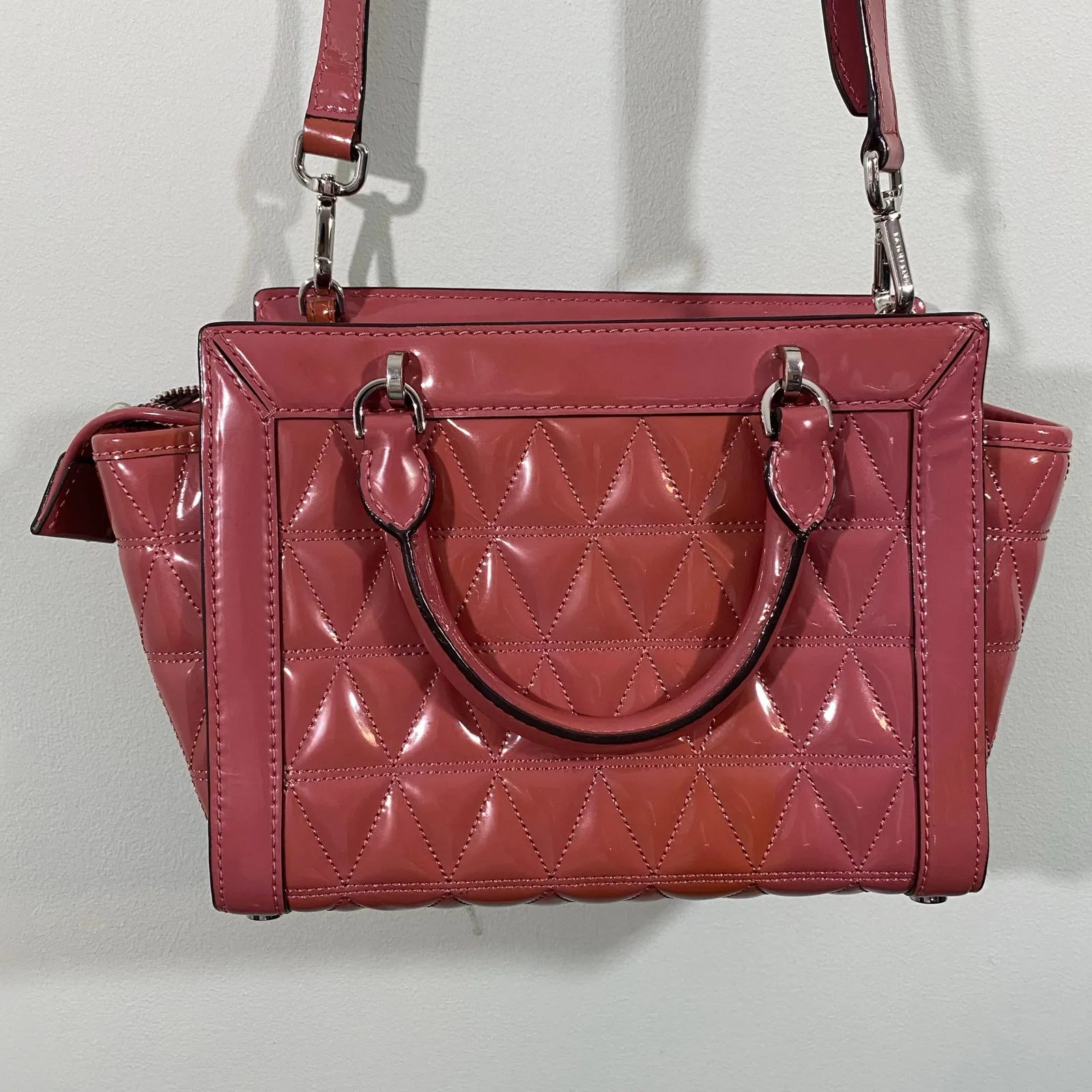 Michael Kors Women Pink Patent Leather Crossbody with Top Handle - Image 4