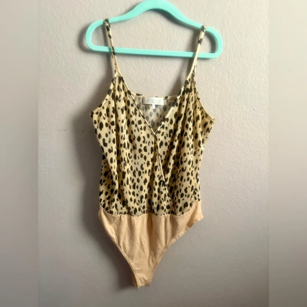 WAYF Surplice Ribbed Cheetah Print Bodysuit Top - Image 3