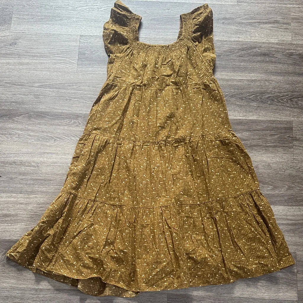 Madewell Brown Midi Dress Size Medium  Ruffle-Sleeve Tiered in Daisy Stitch - Image 4