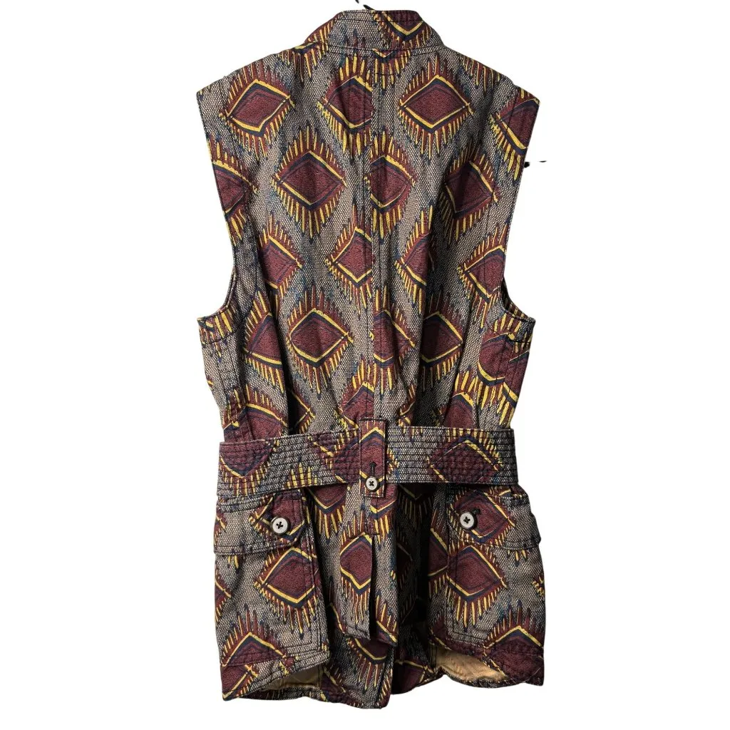Anthropologie Elevenses Safari Vest Womens XS Geometric Linen Blend Tribal Aztec - Image 6