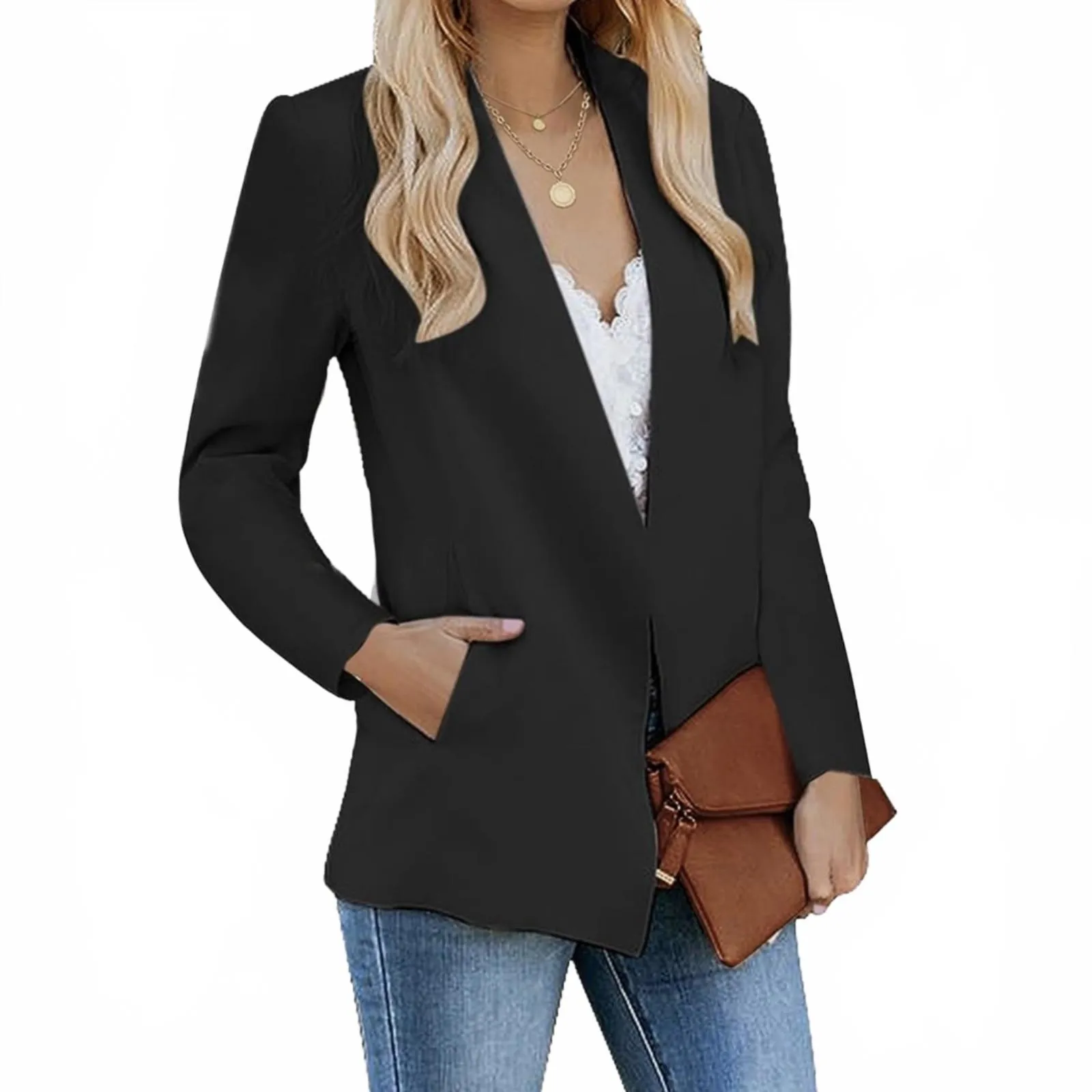 Luvamia Women’s Casual Long Sleeve Slim Work Office Blazer Jacket Size XL Black - Image 3