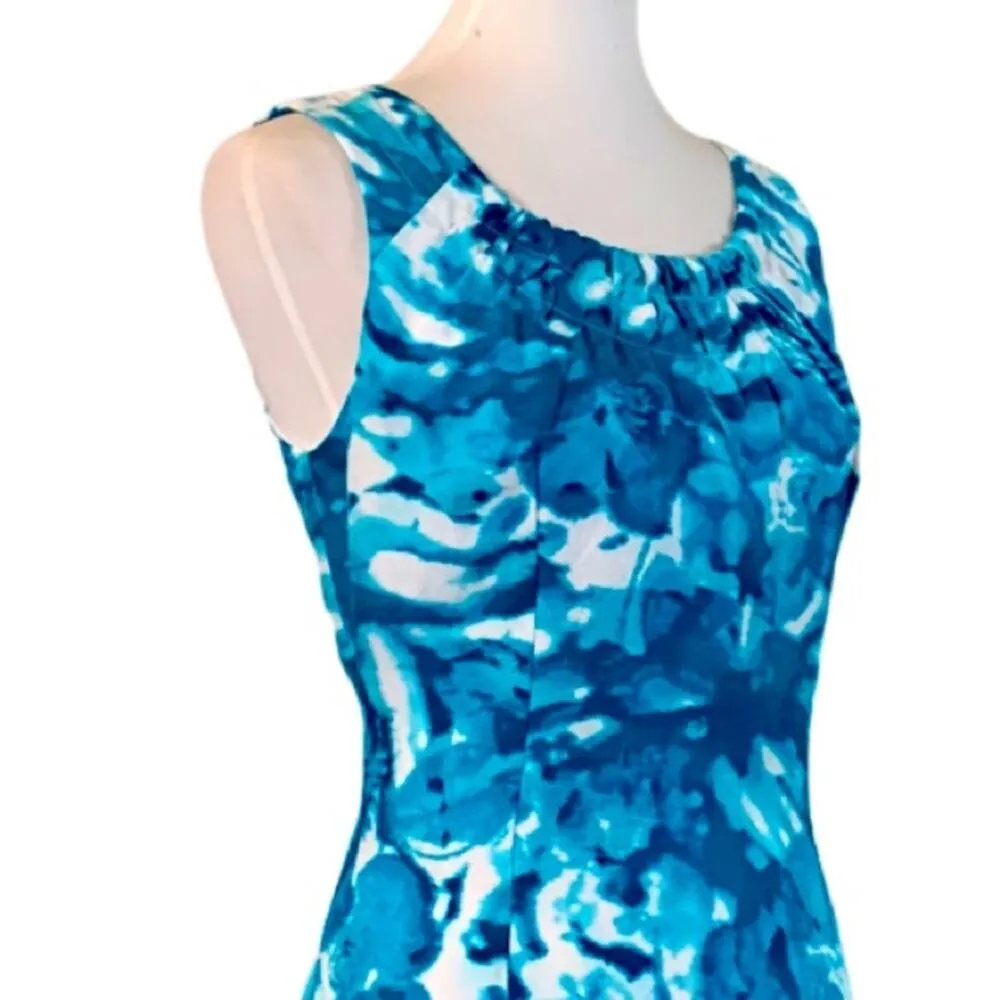 Calvin Klein Linen Sheath Dress Teal White Abstract Print Women's Size 6 - Image 6