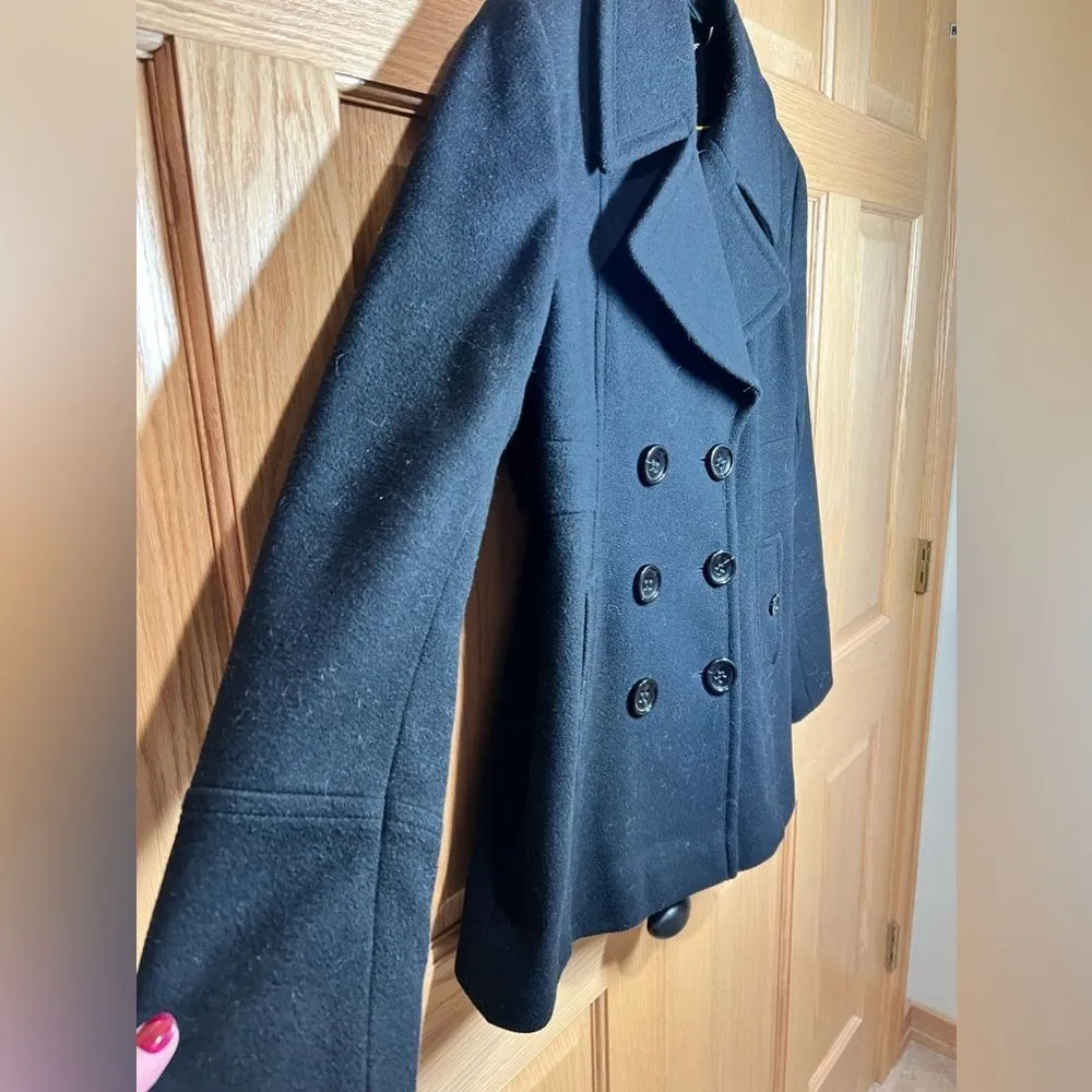 2009  Black Button Up Wool Peacoat Jacket Ladies Size 6 - EUC - Image 3