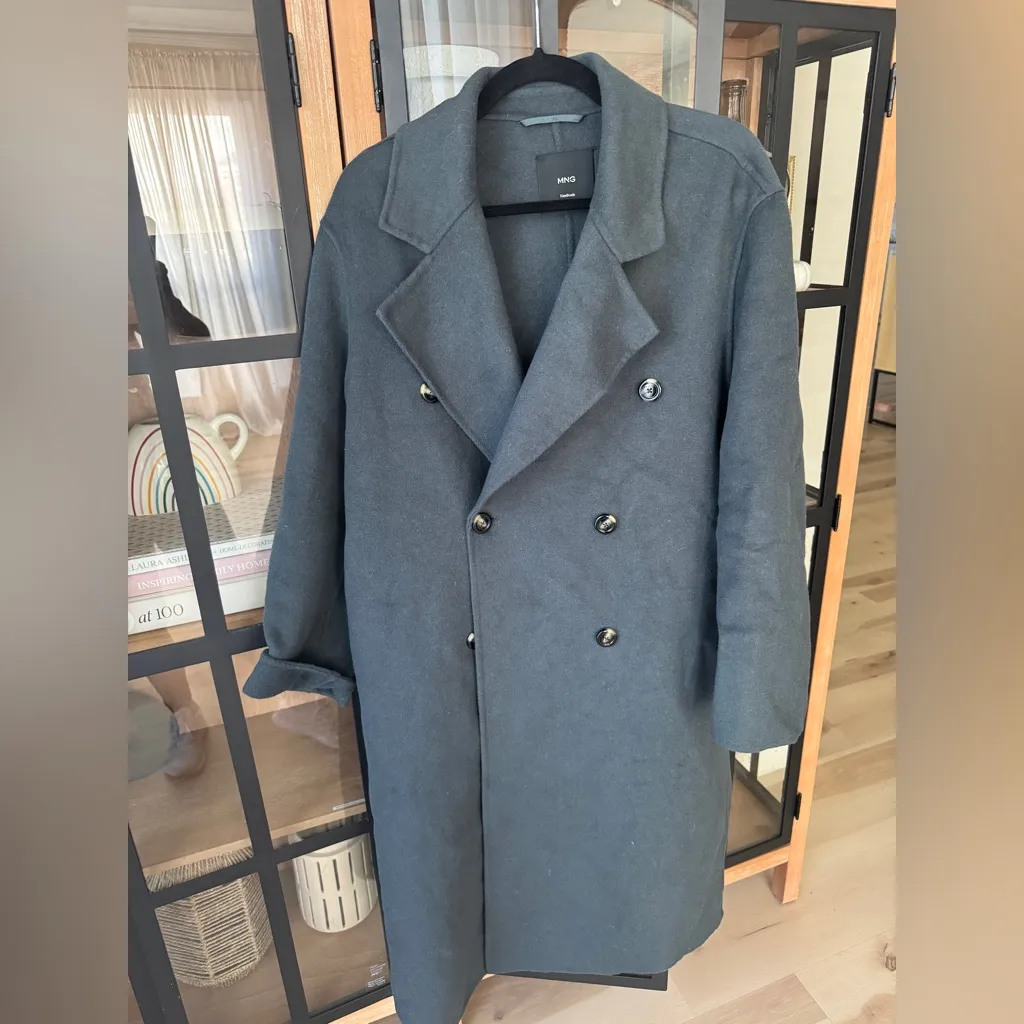 Mango wool coat oversized charcoal long handmade lapel vneck collar pockets - Image 10