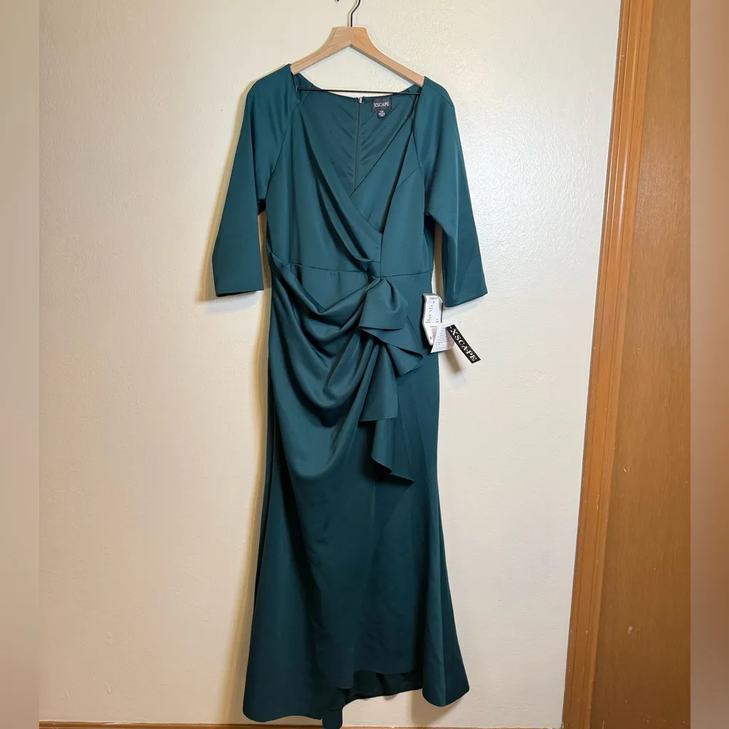 Xscape "LEXI" LONG SLEEVE SCUBA‎ RUCHED SIDE DRESS Hunter - Image 3