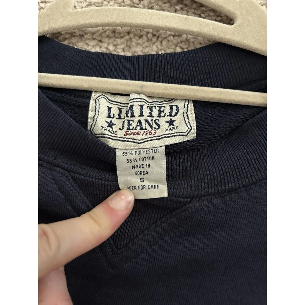 Vintage 90s Limited Jeans Worldwide Crewneck Sweatshirt Size Small Blue - Image 9