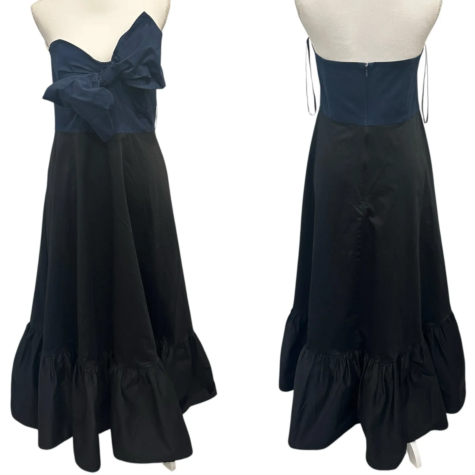 Hutch Anthropologie Navy Black Strapless Bow Maxi Dress Gown Coquette Formal 16W - Image 2