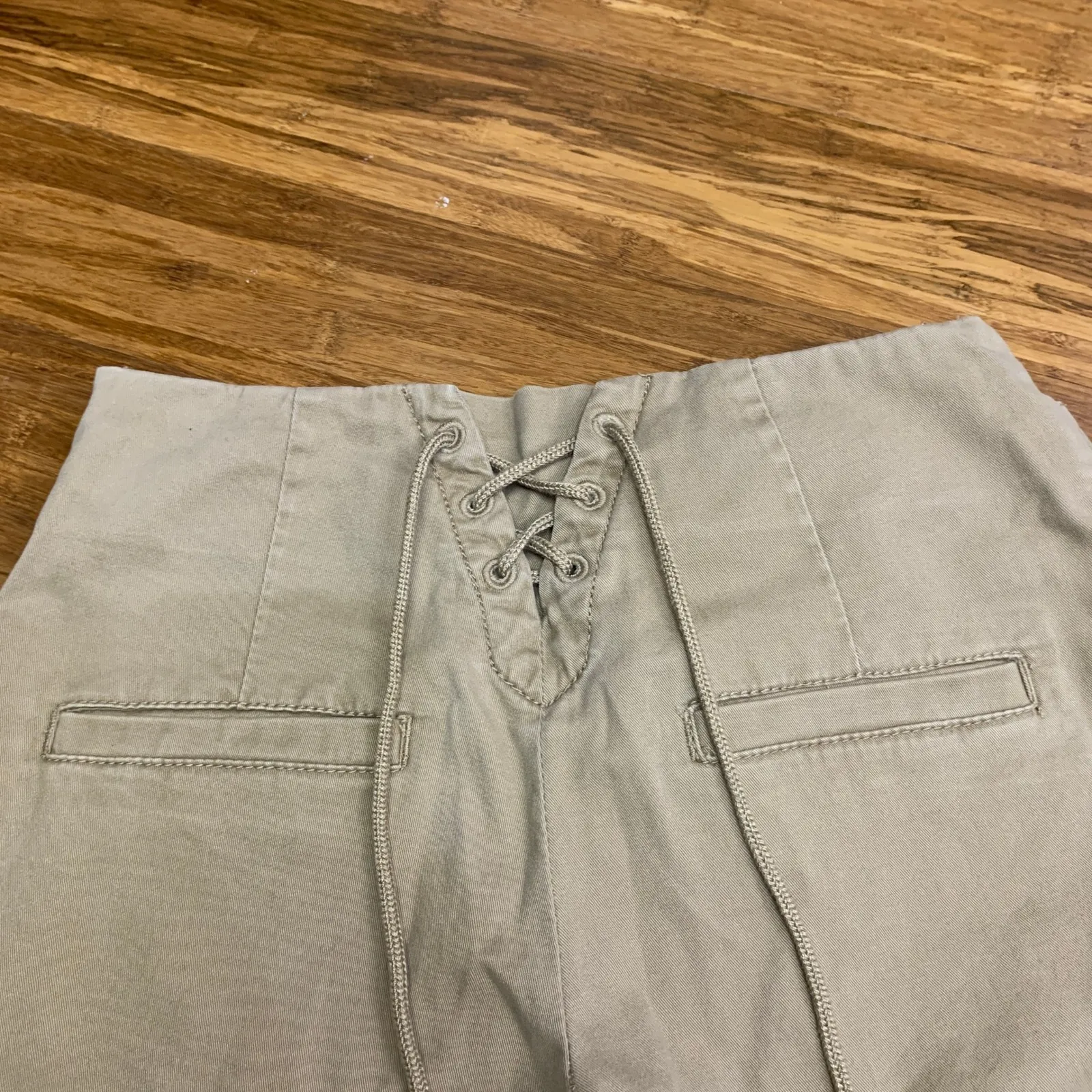 Cartonnier Khaki Wide Leg Sailor Pants Women's Size 2 Unique Lace Up Back Detail Tan - Image 5