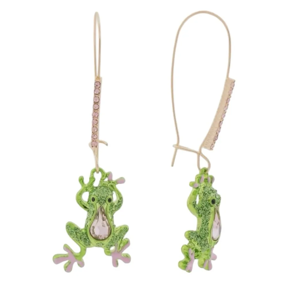 Betsey Johnson Dangling Frog Earrings Green Gold - Image 5
